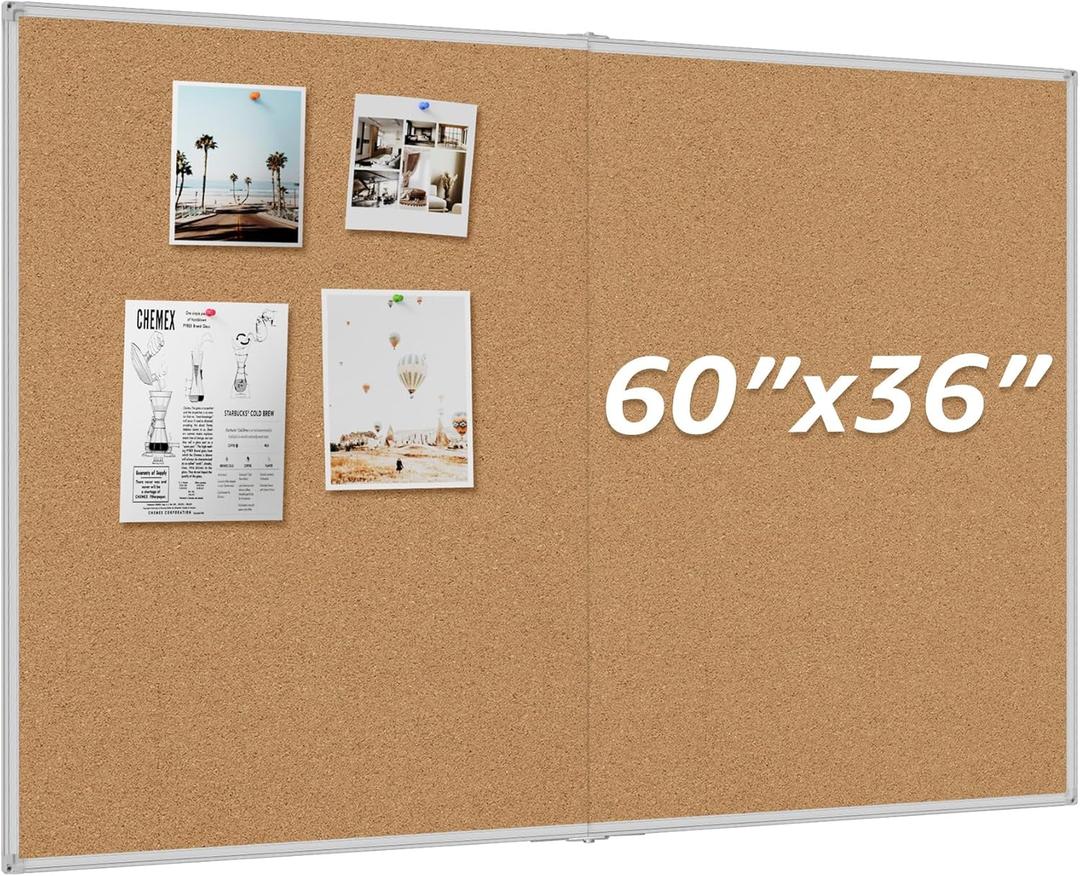 MaxGear Large Cork Bulletin Board 60" x 36", Foldable Notice Boards with Silver Aluminium Frame, 5' x 3' Wall-Mounted PinBoard, Corkboards for Office, School & Home, Includes 40 Pushpins