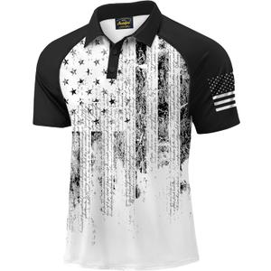 Mainfini Men's Red White Blue Tee US Flag Polo T Fourth of July Short Sleeves Button Polo 3XL