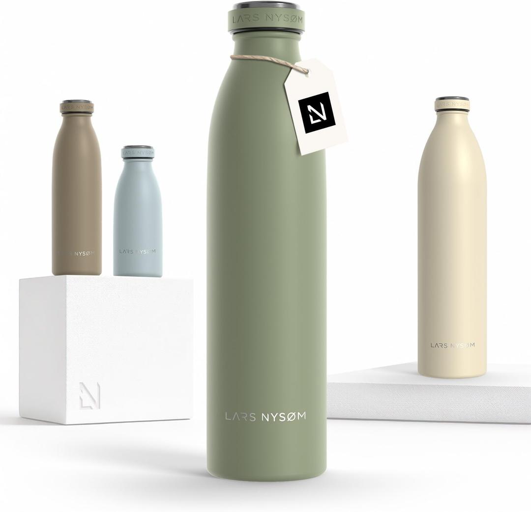 LARS NYSM Stainless Steel Insulated Water Bottle 12oz 17oz 25oz 34oz 51oz | Insulated Thermo Flask for Hot and Cold Beverages | Leakproof Drinking Bottle (Sage Green, 25.4oz)