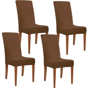 Obstal Coffee Stretch Spandex Dining Room Chair Covers Set of 4 Universal Removable Washable Chair Seat Slipcovers Protector for Kitchen, Ceremony, Wedding, Banquet, Hotel and Party