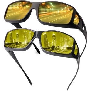 Fimoson Night Driving Glasses for Men Women Fit Over Sunglasses Anti Glare Polarized HD Night Vision Glasses (A04 Dark & Black Frame/ Yellow Night Vision Lens)