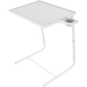 Adjustable TV Tray Table - TV Dinner Tray on Bed & Sofa, Comfortable Folding Table with 6 Height & 3 Tilt Angle Adjustments (White)
