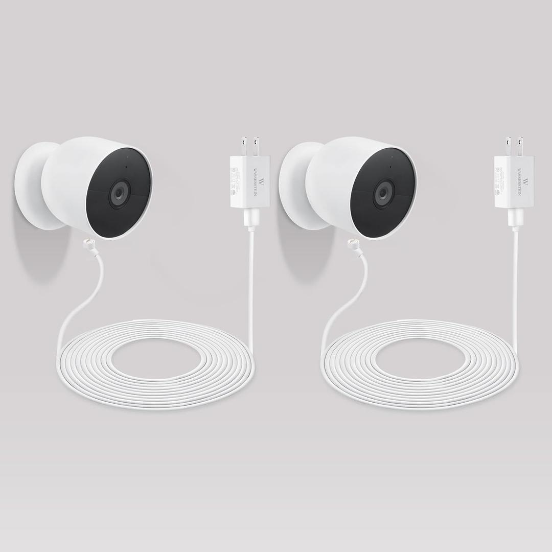 Wasserstein Pogo Pin Cable & Adapter for Google Nest Cam Outdoor/Indoor, Battery (2-Pack)(26ft & 5.2V/2A) (Camera NOT Included)