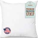 Pillowflex Premium Polyester Throw Pillow Insert - 17x17 Ultra Soft Small Square Throw Pillow, Couch Sham, Lumbar, Back, Sofa - Machine Washable - Decorative Accent Form - 12 Soft Pillow