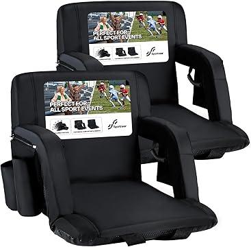 Sportneer Stadium Seats with Back Support: 2.5'' Thick Comfy Cushion 6 Adjustable Angle Bleacher Seat with Armrest - 2 Large Pockets