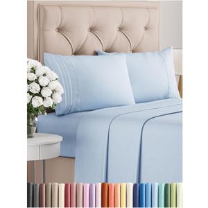 Queen Size 4 Piece Sheet Set - Comfy Breathable & Cooling Bed Sheets Set - Hotel Luxury Bedding for Women, Men, Kids, Teens, Boys & Girls - Deep Pockets, Ultra-Soft, Wrinkle Free - Oeko-Tex - Sky Blue