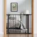 Babelio Baby Gate for Doorways and Stairs, 36-41" Pet Gate with Wide Walk Thru Door and Lock Indicator, No Drill Pressure Mounted Safety Gate with Double Lock and Self-Closing, Black