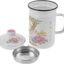 Luxshiny Enamel Tea Mug with Infuser 20 Oz Round Camping Coffee Mug with Handle and Lid Vintage Metal Drinking Cup for Home Office School Camping Party Supplies