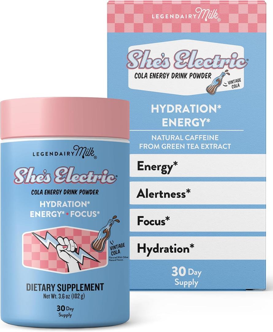 Legendairy Milk Shes Electric  Cola Flavor, Energy Powder Clean Energy Hydration Powder - Sugar Free - Calorie Free - Vitamin B6 & Vitamin B12 - Green Tea Extract - Beverage, Drink Mix