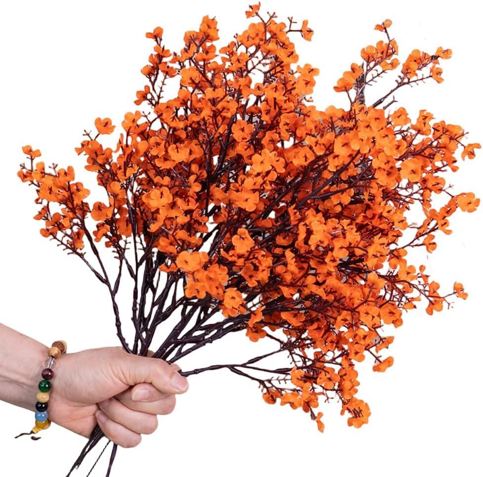 XZJMY 8Pcs Gypsophila Artificial Flowers,Babys Breath Silk Artificial Flowers Artificial Fall Flowers,Fake flower with Stem for DIY Home Bouquet Floral Arrangement Farmhouse Decor (Orange)