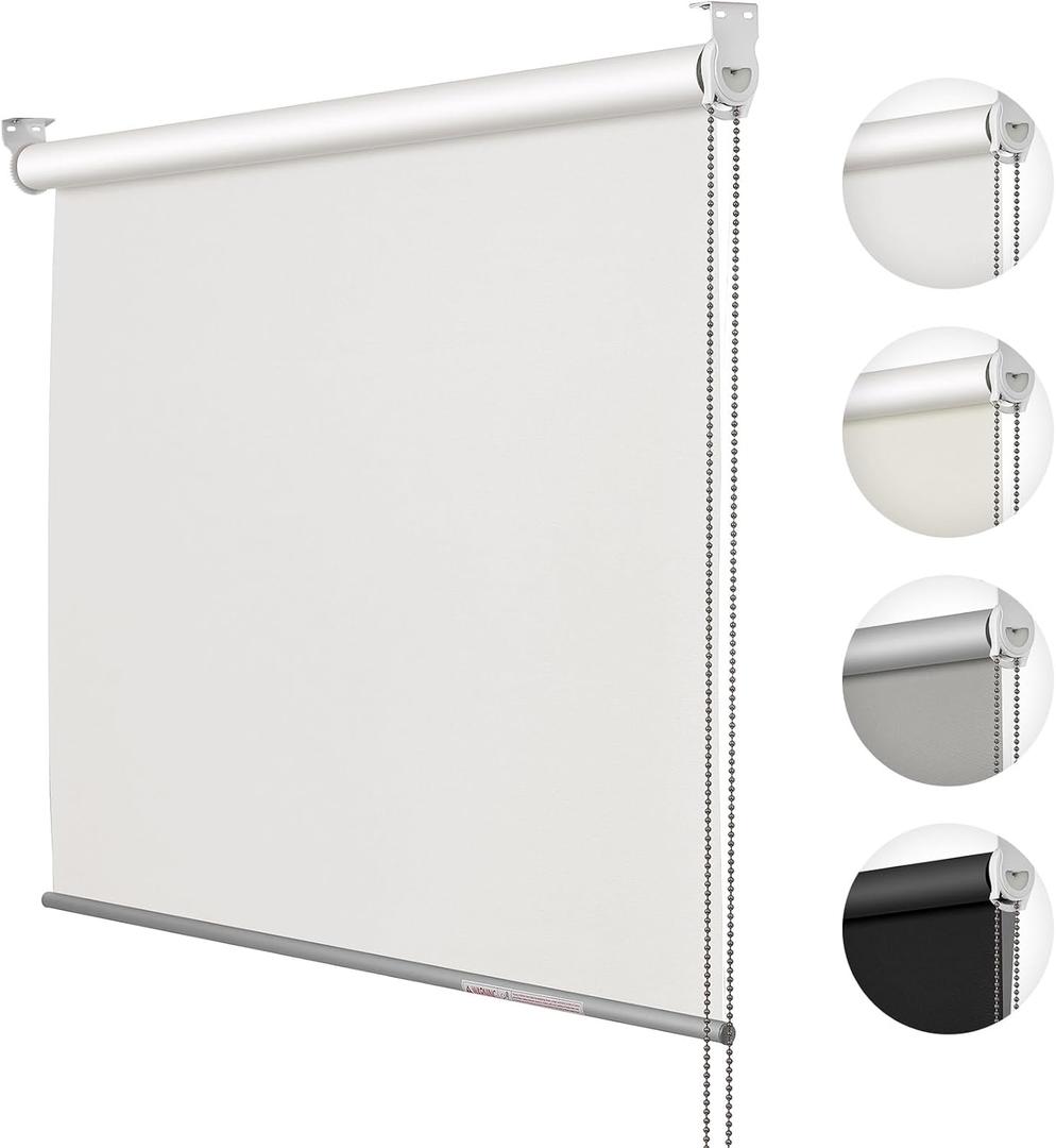 100% Blackout Roller Window Shades, Window Roller Blind with Thermal Insulated Waterproof Fabric for Home and Office (72"W x 20"H, White)
