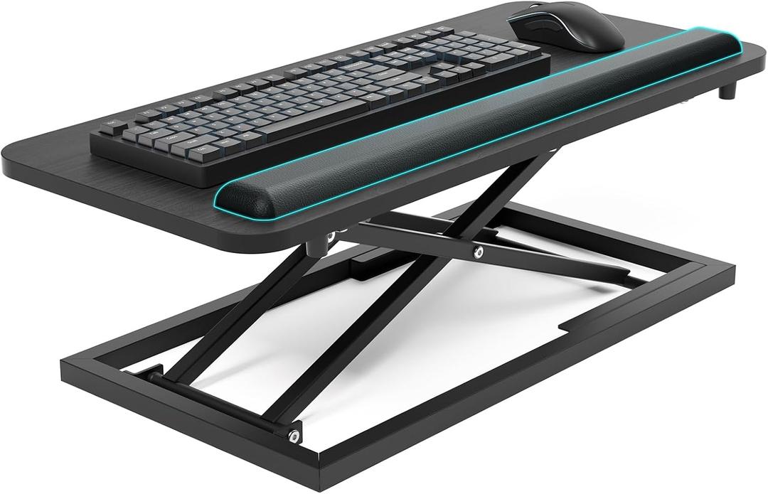 Omhuzsyo Standing Keyboard Tray Keyboard stand, Adjustable Height Keyboard and Mouse Riser for Desktop,For Ergonomic Sit Stand Workstations With Wrist RestLaptop Desk 26.7 x 11.7 Inch(Black)