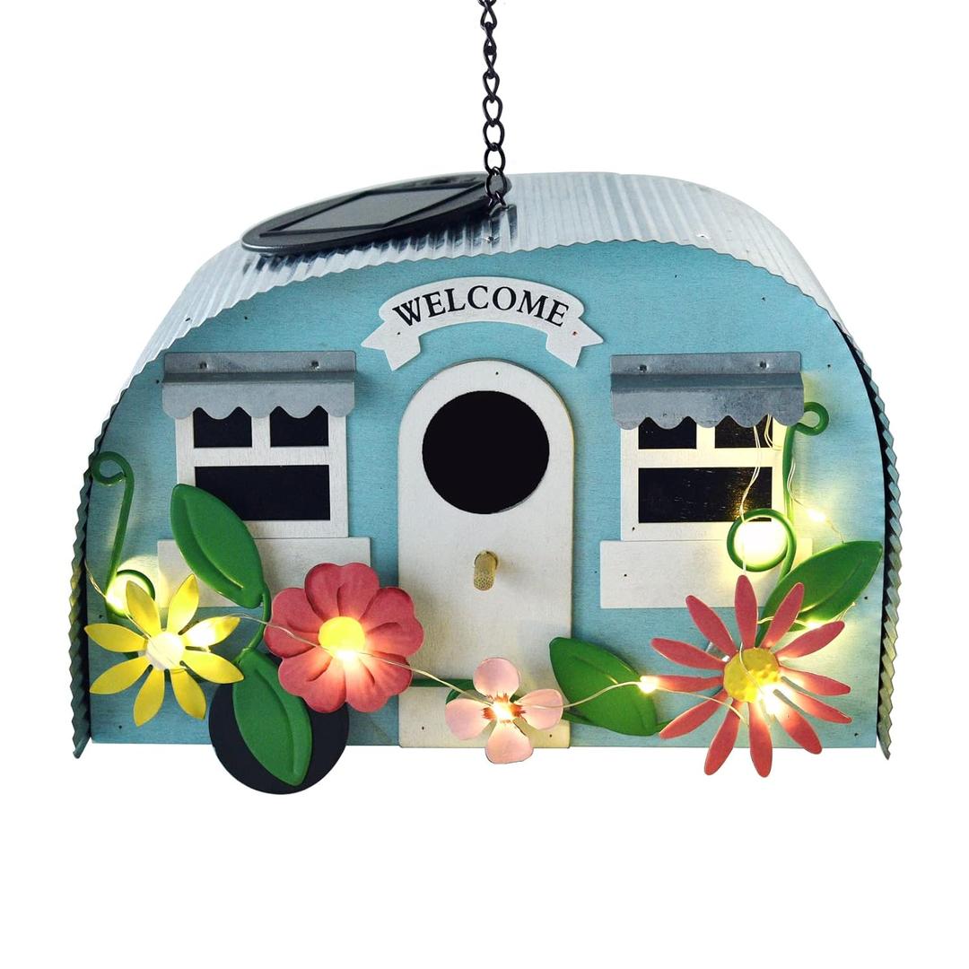 BAYN Bird Houses for Outside Decorative with 10 LEDs Solar String Lights Humming Bird Houses for Outside Hanging Handwork Bird Nest Garden Decor Outdoor