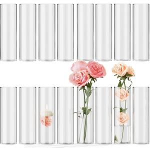 SUREHOME Glass Cylinder Bud Vases for Centerpieces Set of 16 Bud Vase in Bulk 8 in Tall Clear Small Vases W:2.2" Tiny Modern Single Stem Mini Vases for Flowers Wedding Table Party Home Aesthetic Decor