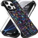 AIGOMARA Slim Frameless for iPhone 16 Pro Case with Screen Protector, Luxury Opalescent Pearl Minimalist Borderless Phone Case for Women Girls, Ultra-Thin Hard Shockproof Case Cover, Purple