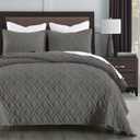 HORIMOTE HOME Quilt Set Queen Size Grey, Classic Geometric Diamond Stitched Pattern, Microfiber Ultra Soft Lightweight Bedspread Coverlet for All Season, 3 Piece Includes 1 Quilt and 2 Shams (Full/Queen(90" x 96"))