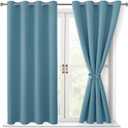 Hiasan Blackout Curtains for Bedroom, 52 x 54 Inches Long - Thermal Insulated & Light Blocking Window Curtains for Living Room, 2 Drape Panels Sewn with Tiebacks, Stone Blue