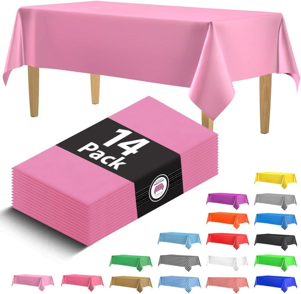 14 Pack Premium Pink Plastic Tablecloth - 54 x 108 in. Disposable Rectangle Plastic Table Cloth - Decorative Rectangle Table Cover Smooth Tablecloth - Disposable Table Cloths For Parties, Weddings
