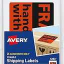 Avery Preprinted Shipping Labels, Fragile Handle with Care Label Stickers, 3" x 5", Non-Printable, 40 Rectangle Labels Total (5283)