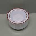 Goodluck 50 Pack Plastic Bowls with Red Rim, 12oz Disposable Soup Bowls, Heavy Duty Dessert Bowls for Weddings, Parties, Valentine's Day Dinners, Catering, Thanksgiving and Everyday Use