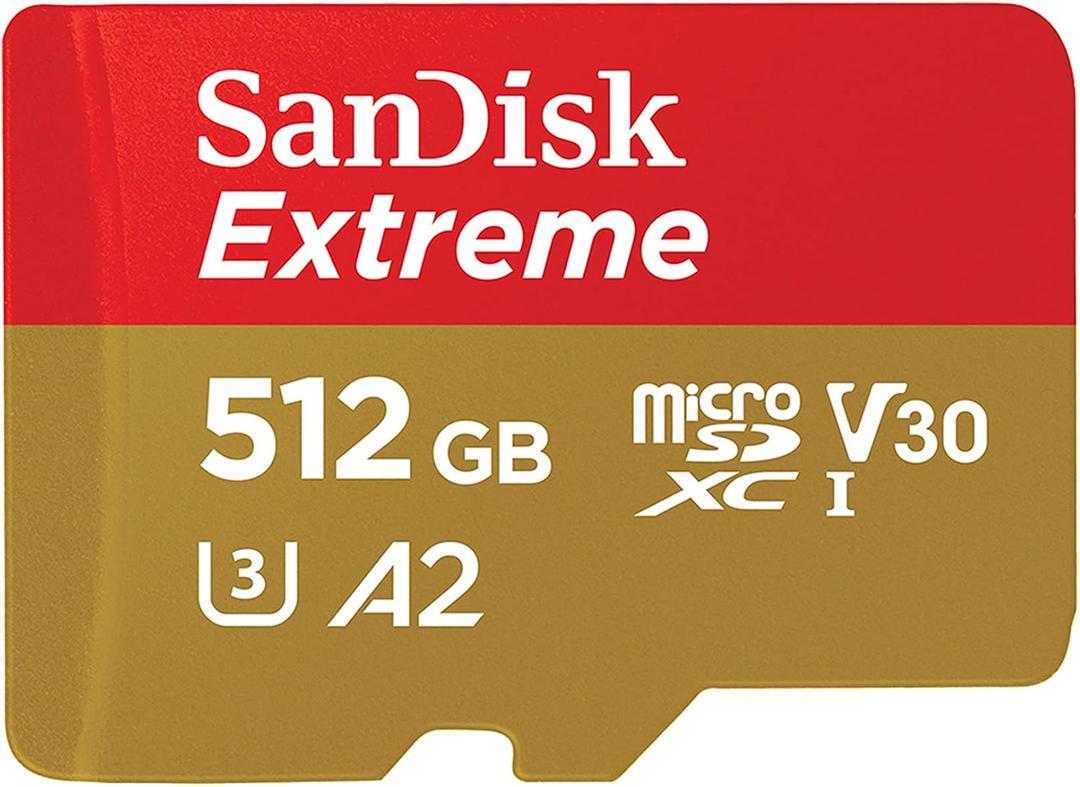 SANDISK 512GB Extreme microSDXC UHS-I Memory Card with Adapter - C10, U3, V30, 4K, 5K, A2, Micro SD Card - SDSQXAV-512G-GN6MA
