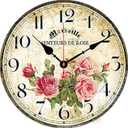 Toudorp Vintage French Floral Wall Clock with Pink Rose Pattern Small Round Silent NonTicking Quartz Movement 8 inches Wall Clocks Battery Operated Home Flower Decorative for Bedroom,Living Room