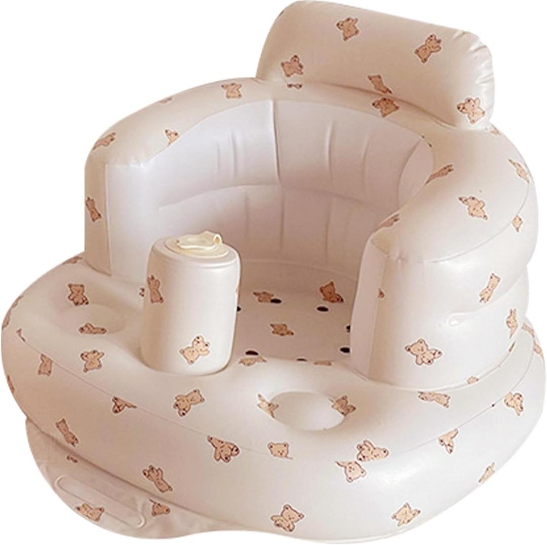 Baby Inflatable Seat, Bear Pattern Built-in Inflatable Baby Seat, Baby Support Seat, Baby Shower Chair, Summer Toddler Chair for Sitting Up, Baby Bath Seat for 0-5 Years Old Kids