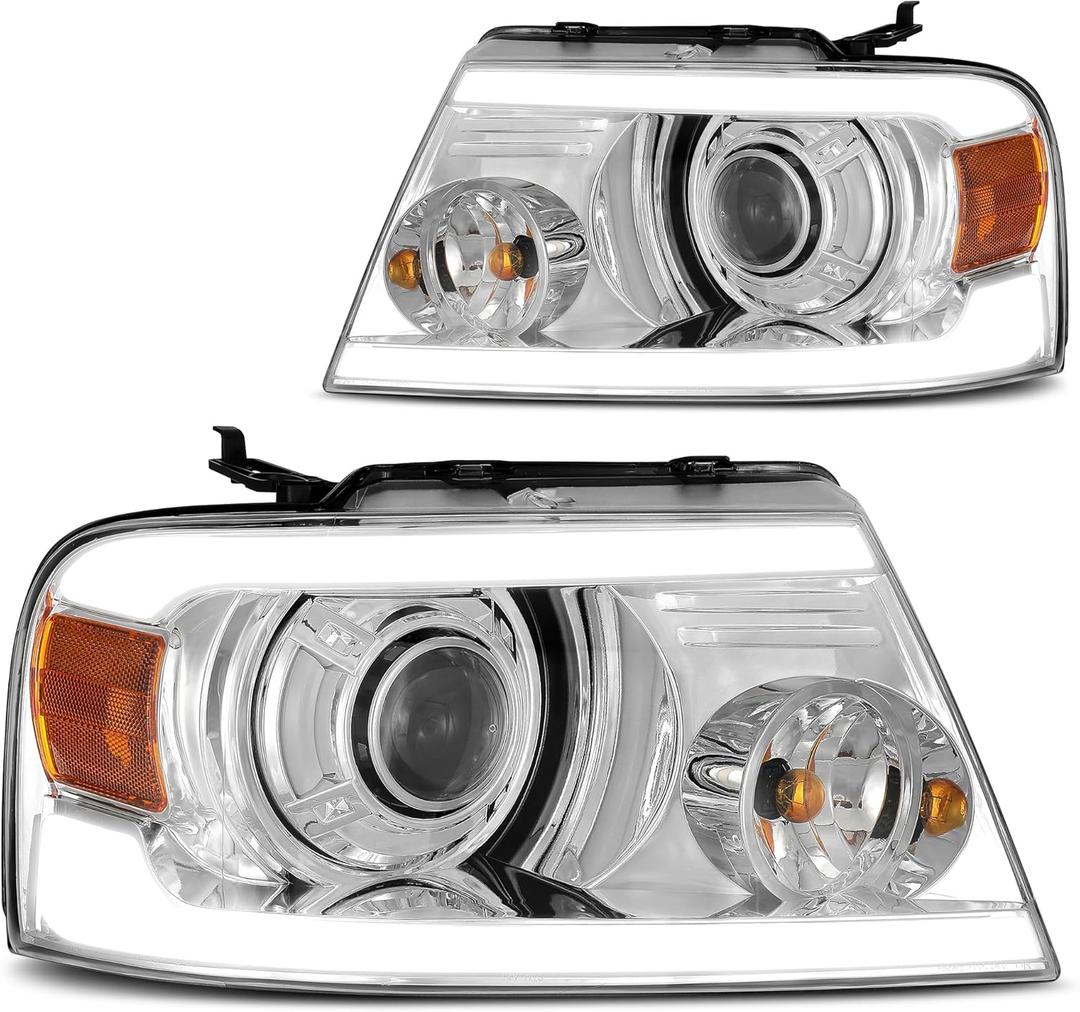 DWVO Headlights Assembly Compatible with 2004 2005 2006 2007 2008 Ford F-150 2006-2008 Lincoln Mark LT LED DRL Headlamp Chrome Housing Amber Reflector