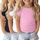 Halfchet 3 Pack Toddler Girls Short Sleeve T Shirts | Short Sleeve, Crewneck, Summer Casual Tees, Soft Fabric, Breathable, Stretchy, Comfort Fit, Kids Daily Tops, Available 18M-5T