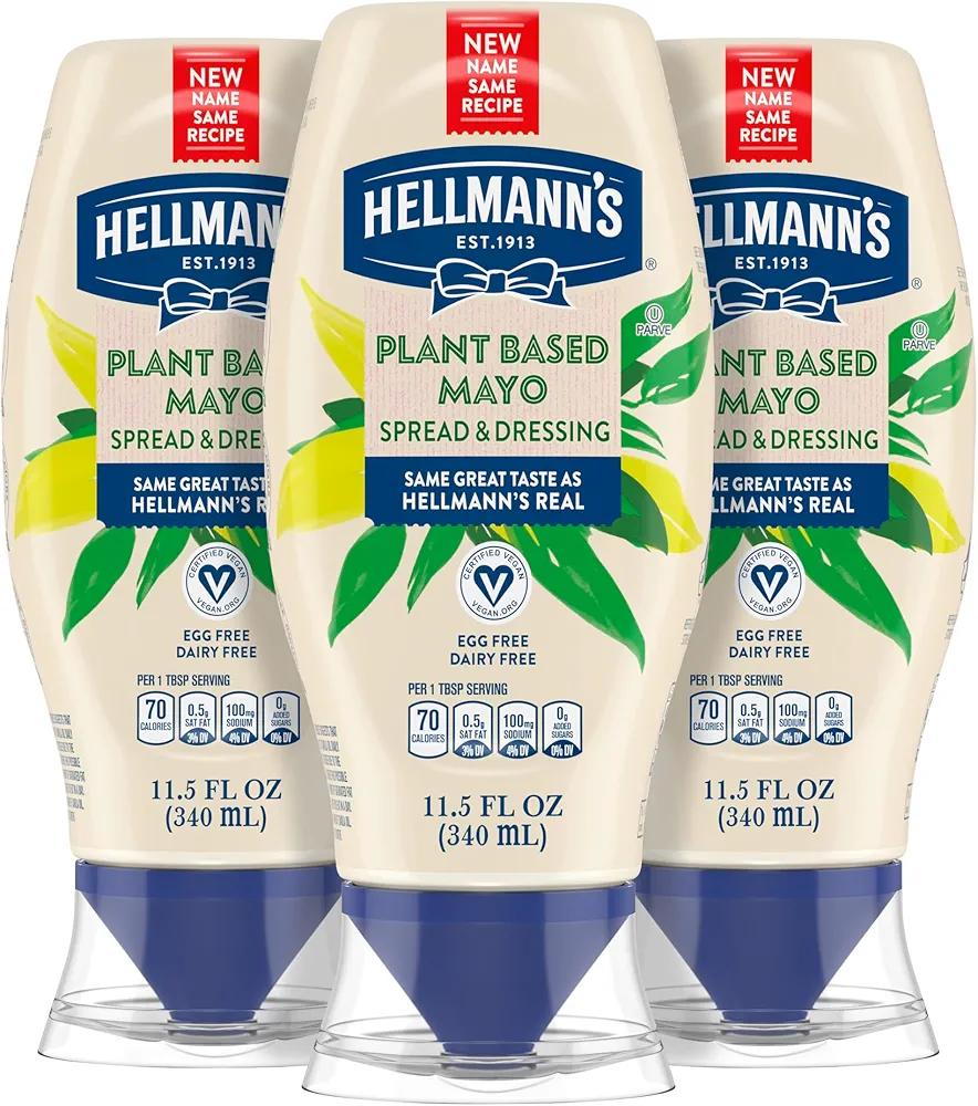Hellmann's Vegan Dressing and Spread Vegan 3 Ct for a Rich, Creamy Plant-Based Alternative to Mayo Same Great Taste, Plant Based, Free From Eggs 11.5 oz, No BB Date