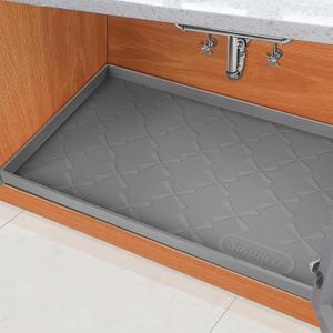 SIKADEER 34" x 22" Under Sink Mat Waterproof, Silicone Mat Kitchen Drawer Shelf and Cabinet Liner, Sink Protector for Kitchen Organizers and Storage, Boot Tray Pet Food Mats (Dark Gray)