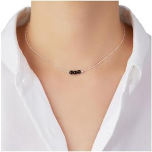 Dainty Crystal 925 Sterling Silver Choker Collar Necklace Handmade With 3 Beads Birthstone Jewelry Gifts for Women Young Lady Mother Friends Keenove (Black Onyx)