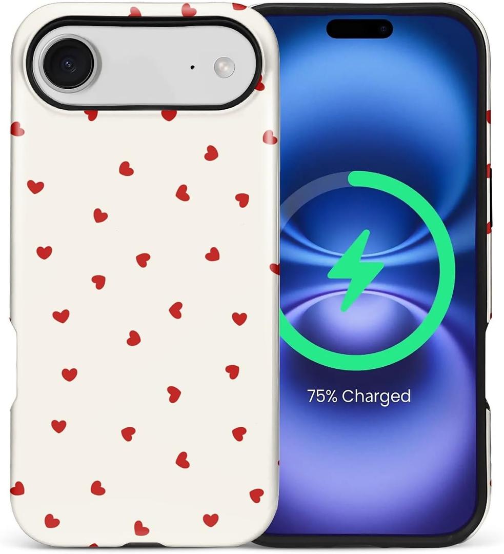 for iPhone 17 Air Case,Compatible with MagSafe,Dual-Layer Hard Shell + Silicone Cover,Full Body Protection Shockproof Case for iPhone 17 Air-Red Hearts Girly Aesthetic