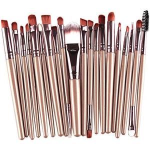 KOLIGHT Set of 20pcs Cosmetic Makeup Brushes Set Powder Foundation Eyeliner Eyeshadow Lip Brush for Beautiful Female (Gold+Coffee)