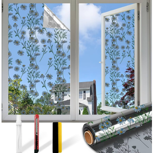Countewol Upgraded Window Privacy Film One Way Daytime Privacy Static Cling Sun Blocking Anti UV Reflective Window Tint for Home and Office (Silver （Daisy）, 45.27 X 157.4 in)