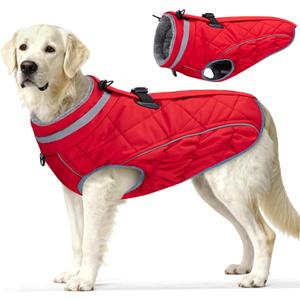 Dog Coat, Warm Dog Winter Coat for Large Dogs, Waterproof Jacket with Harness Built in, Reflective Turtleneck Cold Weather Coats with Zipper,Pet Fleece Vest Snow Jacket, Red L