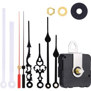 Non-Ticking Hands Quartz DIY Wall Clock Movement Mechanism DIY Repair Parts Replacement with 3 Different Pairs of Hands (1/4 Inch Shaft Length)