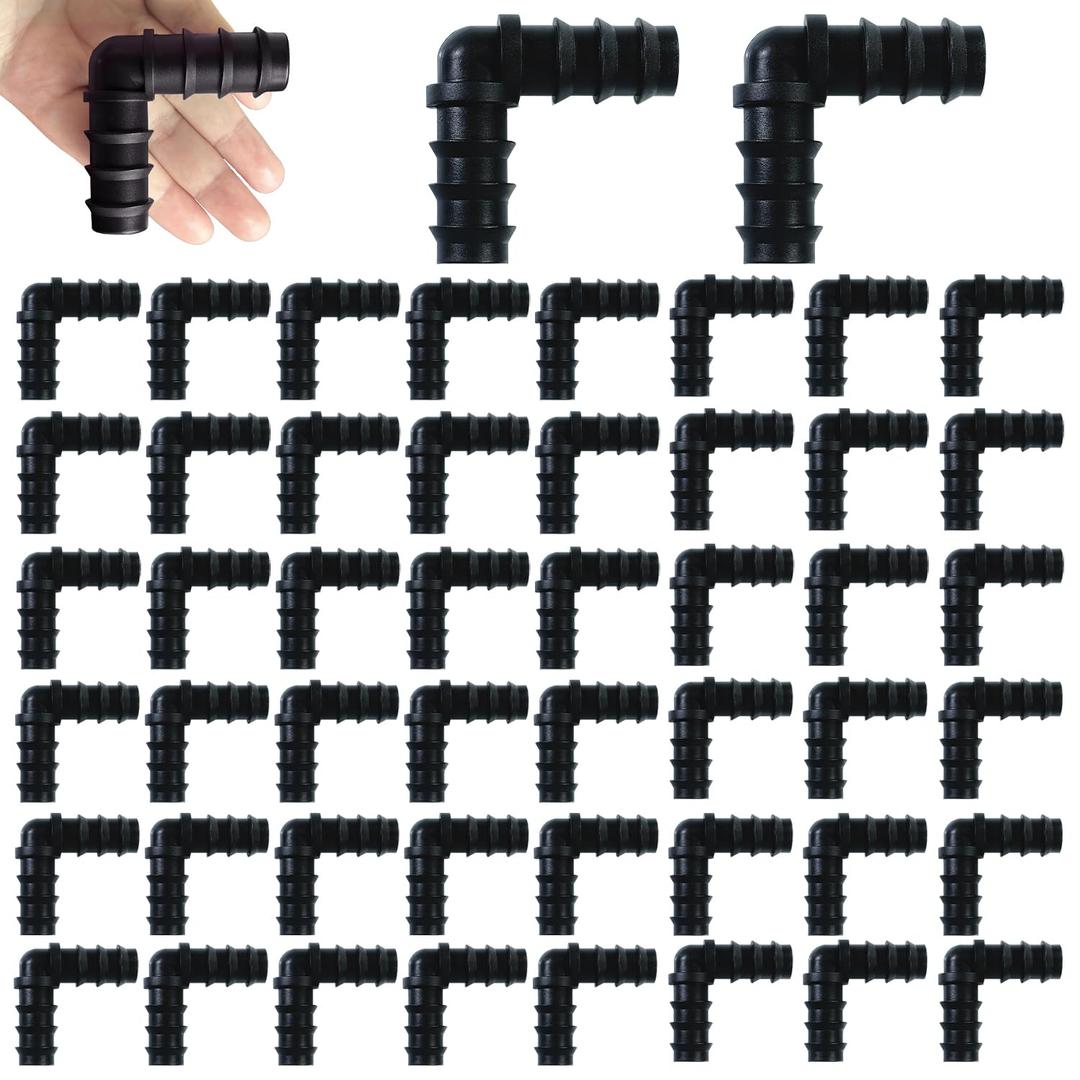 50 PCS Drip Irrigation Barbed Elbow Fitting Kit for 3/4 Inch Tubing (OD 20MM) Drip Irrigation Connectors Elbow Drip Line Barbed Connector .77" ID Drip Irrigation Sprinkler System