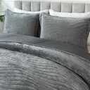 HoneiLife Velvet Quilt Sets King - Lightweight Bedspreads 3-Pieces, Stripe Coverlets Rustic Bed Cover King Quilt Bedding Sets for All Season Use, Grey (King-106" x 96")