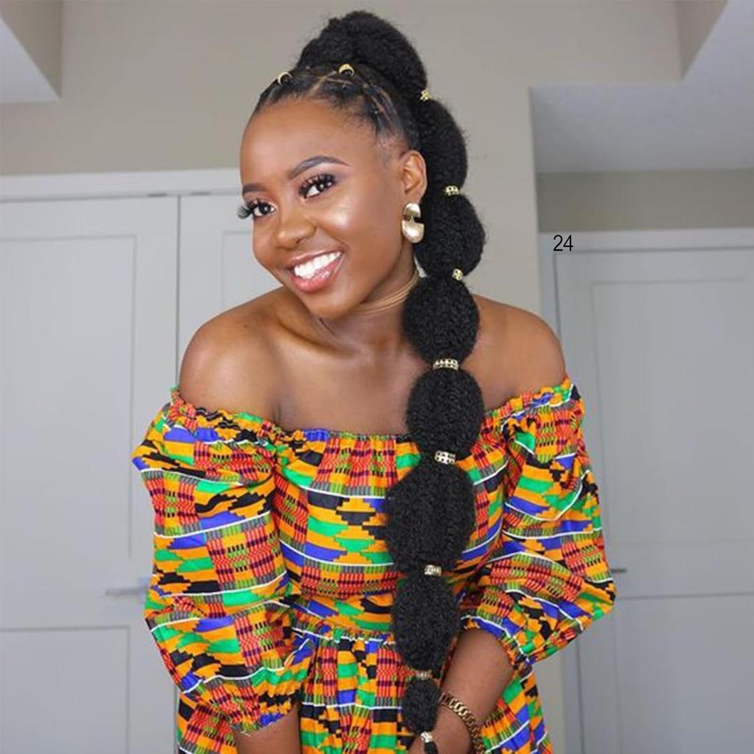 28 Inch Kinky Afro Bubble Ponytail Extension for Black Women Long Drawstring Ponytail Natural Black Clip on Ponytails for Kids Synthetic Hair Piece Protective Style (#1B)
