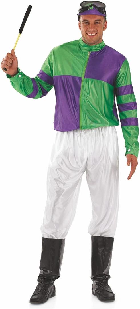 fun shack Horse Jockey Costume for Men, Adult Jockey Halloween Outfit, Equestrian Theme Dress-Up, Race Day Attire (Medium, Green)