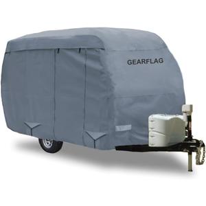 GEARFLAG Fiberglass Travel Trailer Camper Cover Fits 8-10ft - Multi-Layers, Scratch-Proof, Zippered Side Panels, Reinforced Windproof Straps, Anti-UV, Water-Resistance