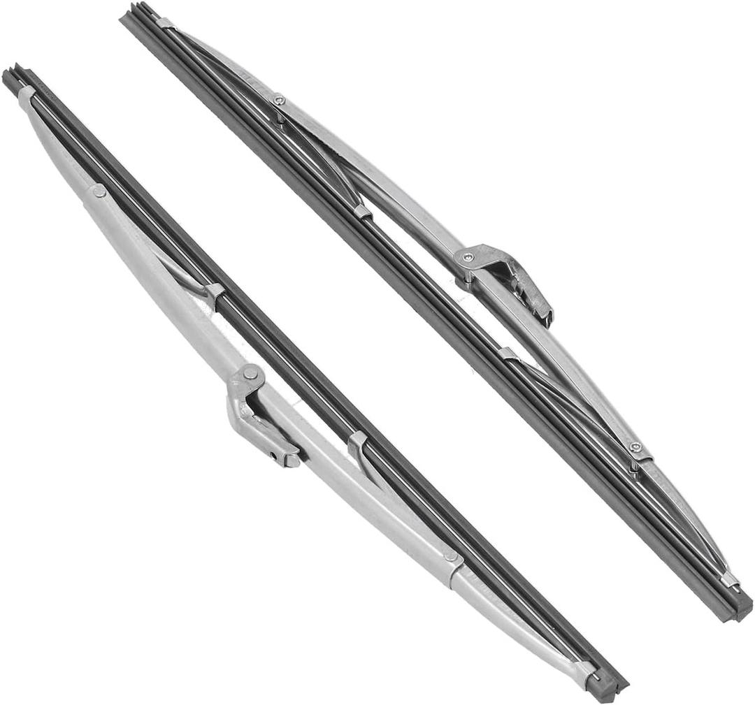 12" and 12" Vintage Front Windshield Wipers (Pack of 2), Polished Stainless Steel Bayonet Type Windshield Wiper Blades 6mm Bayonet Width for Oldtimers/Boat, Silver