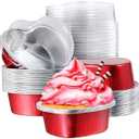 Heart Shaped Baking Pan with Lids, Disposable Mini Flan Containers & Cupcake Tins, 40-Pack 100ml Aluminum Foil Cups for Valentine's Day, Mother's Day, Wedding Party