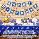 Epakh Blue Gold Birthday Banner with 8 Pcs Ring Hanging Swirl Decorations Cartoon Print Themed Happy Birthday Party Supplies for Family Celebrations Home Decor