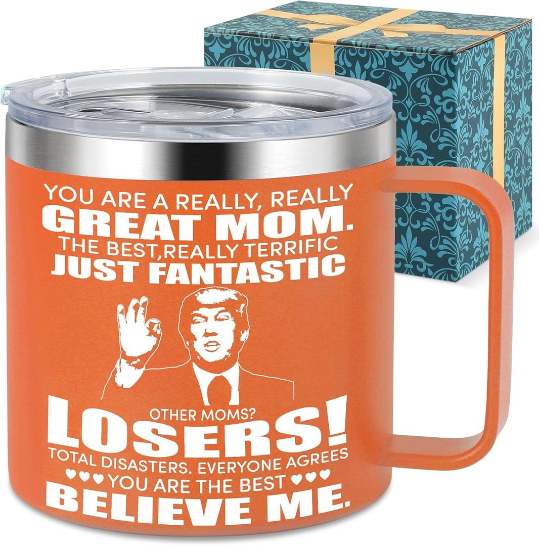 Gifts for Mom from Daughter, Son - Mothers Day, Birthday, Christmas Ideas Funny Gifts for Mommy, Mama - 14 Oz Coffee Mug (Mom Orange)