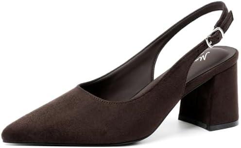 Mostrin Block Slingback Heels for Women Pointed Closed Toe Chunky Heels Office Work Shoes Women's Pumps for Business Casual 9