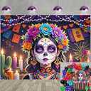 Dia De Los Muertos Backdrop Day of The Dead Sugar Skull Flowers Photography Background Mexican Fiesta Halloween Altar Party Decorations Banner Photo Props (10x8FT)