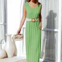 Fisoew Women Summer Sleeveless Maxi Dress Scoop Neck Ribbed Knit Tank Dress | Maternity, Sweater Dress, Cozy Fabric, Loose Fit, Long Dress, Round Neck, Going Out, Pregnancy (M)