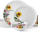 Mikasa Garden of Petals Bone China Lightweight Chip Resistant 12 Piece Dinnerware Set, Service for 4, White